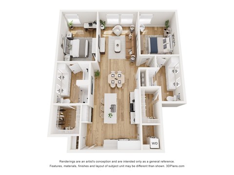Floor plan for 2 beds, 2 baths, 1322 sqft